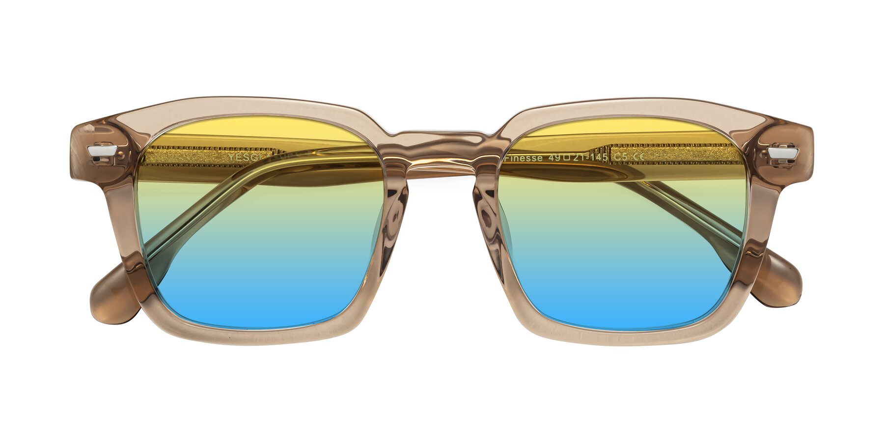 Folded Front of Finesse in Champagne with Yellow / Blue Gradient Lenses