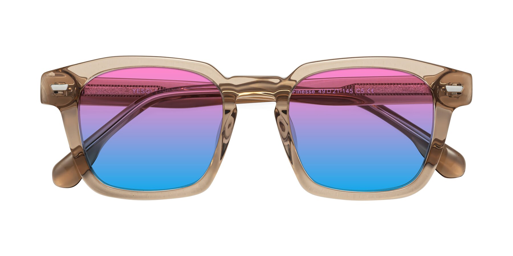Folded Front of Finesse in Champagne with Pink / Blue Gradient Lenses