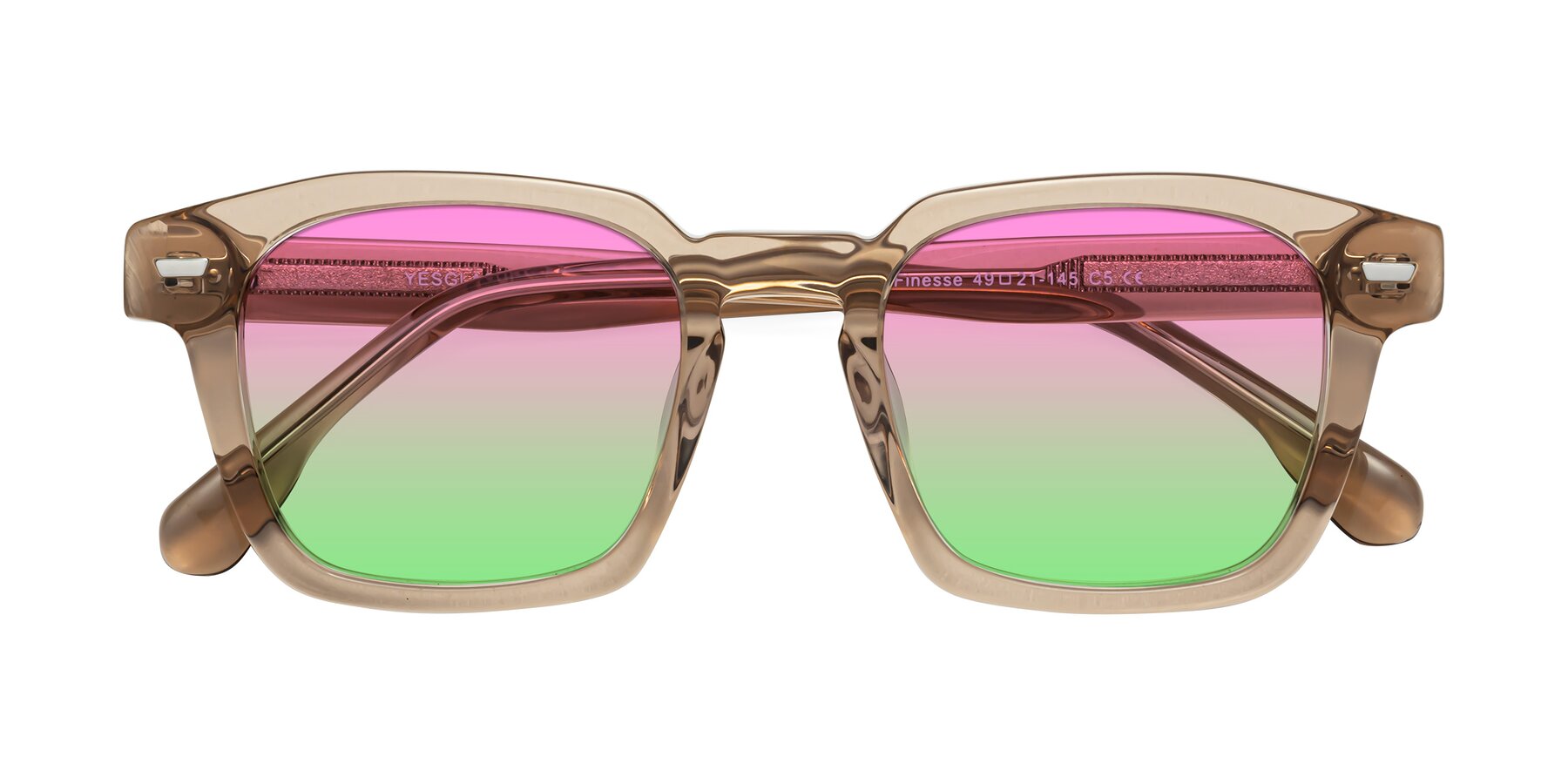 Folded Front of Finesse in Champagne with Pink / Green Gradient Lenses