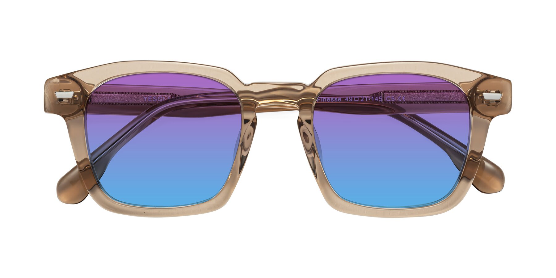 Folded Front of Finesse in Champagne with Purple / Blue Gradient Lenses
