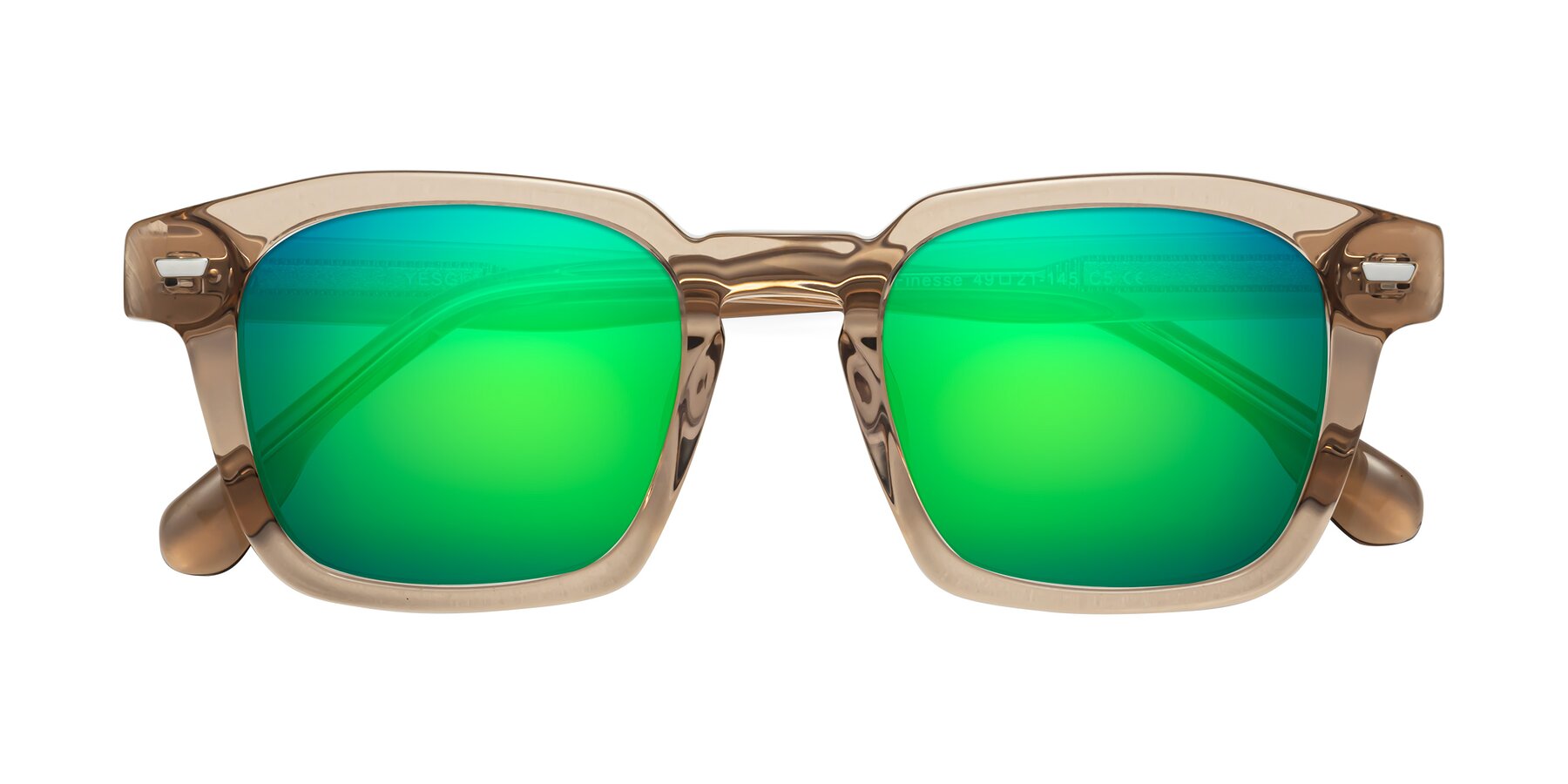 Folded Front of Finesse in Champagne with Green Mirrored Lenses