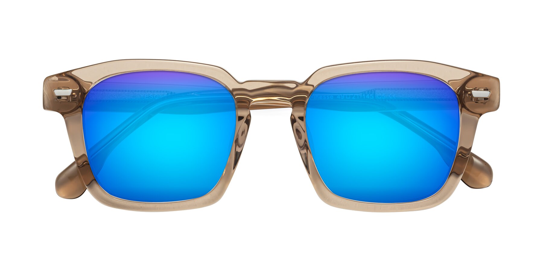 Folded Front of Finesse in Champagne with Blue Mirrored Lenses