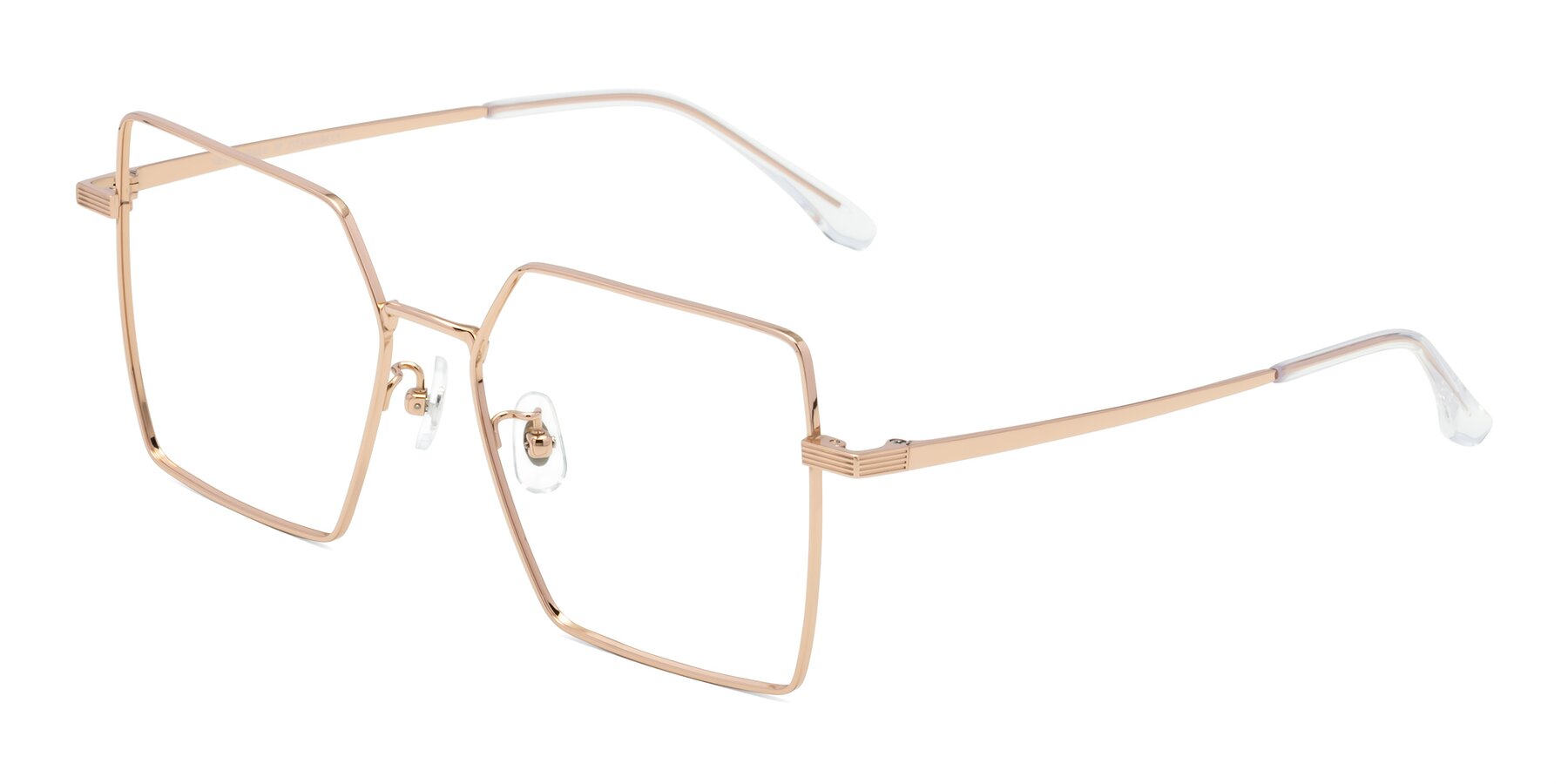 Angle of La Villa in Rose Gold with Clear Reading Eyeglass Lenses