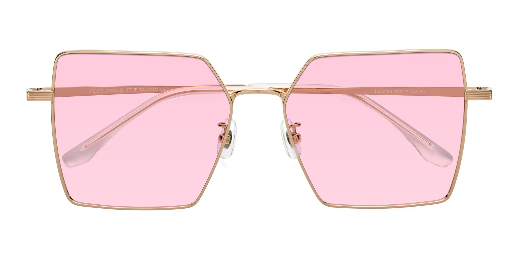 Folded Front of La Villa in Rose Gold with Light Pink Tinted Lenses