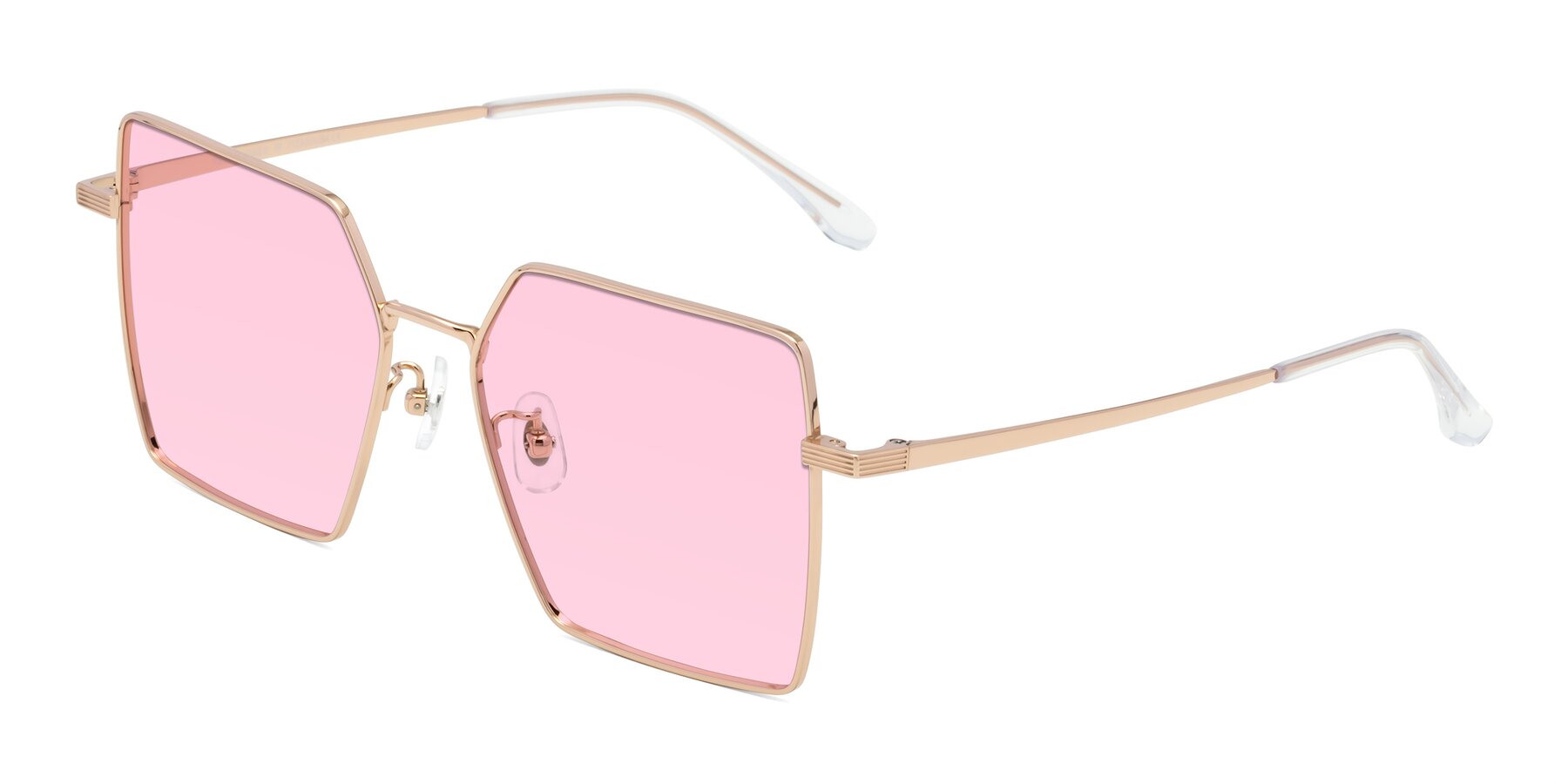 Angle of La Villa in Rose Gold with Light Pink Tinted Lenses