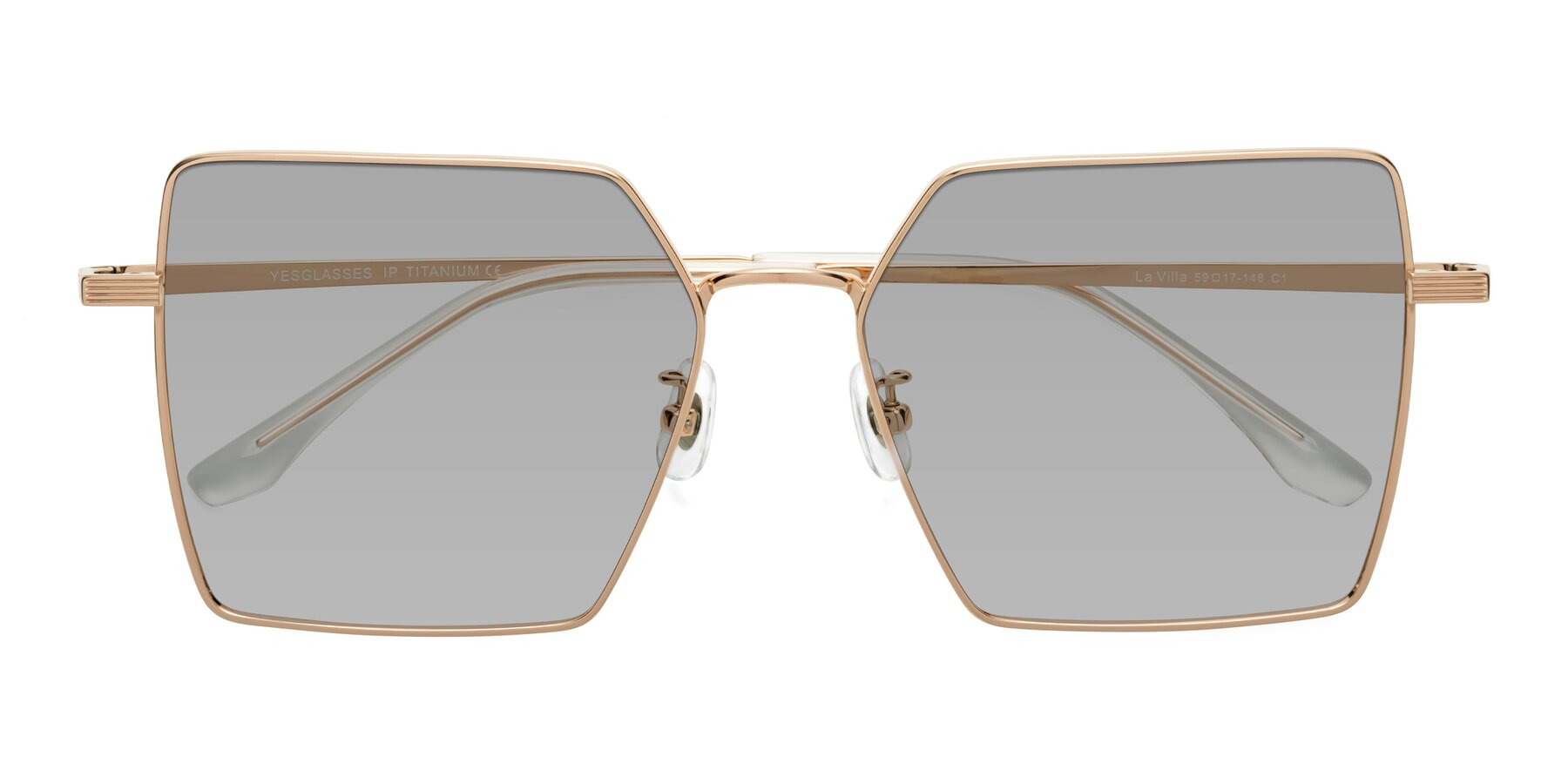 Folded Front of La Villa in Rose Gold with Light Gray Tinted Lenses