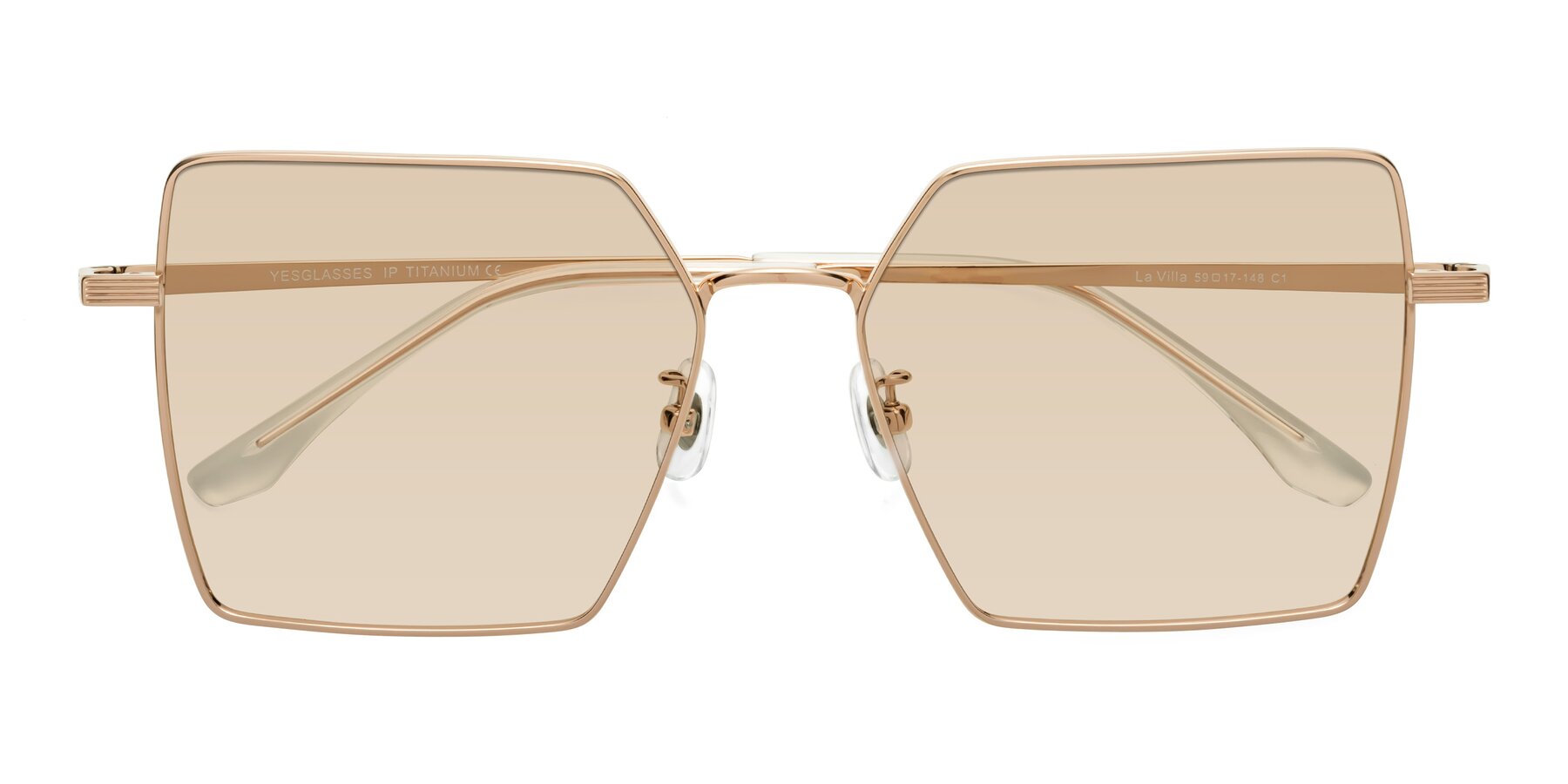 Folded Front of La Villa in Rose Gold with Light Brown Tinted Lenses