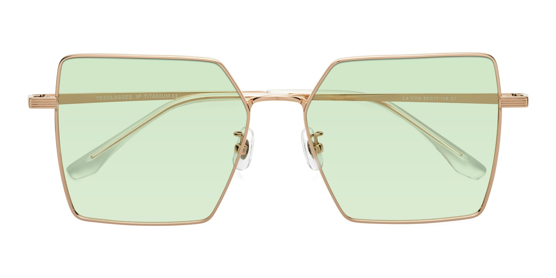 Folded Front of La Villa in Rose Gold with Light Green Tinted Lenses