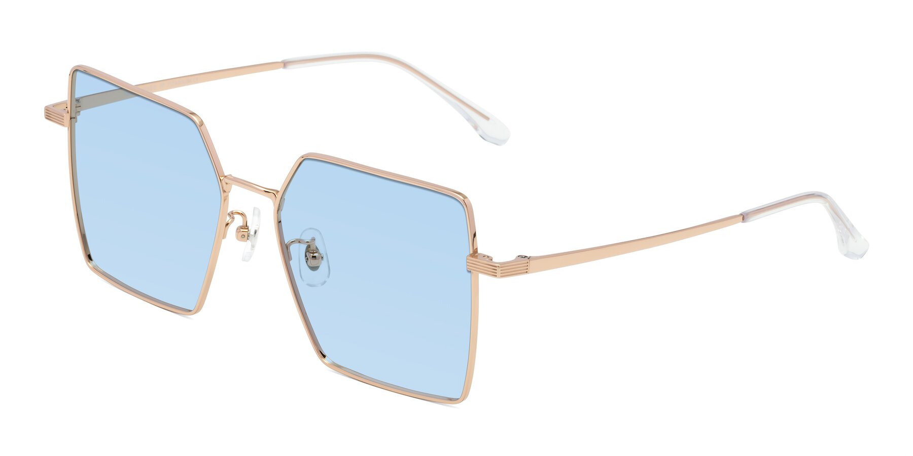 Angle of La Villa in Rose Gold with Light Blue Tinted Lenses