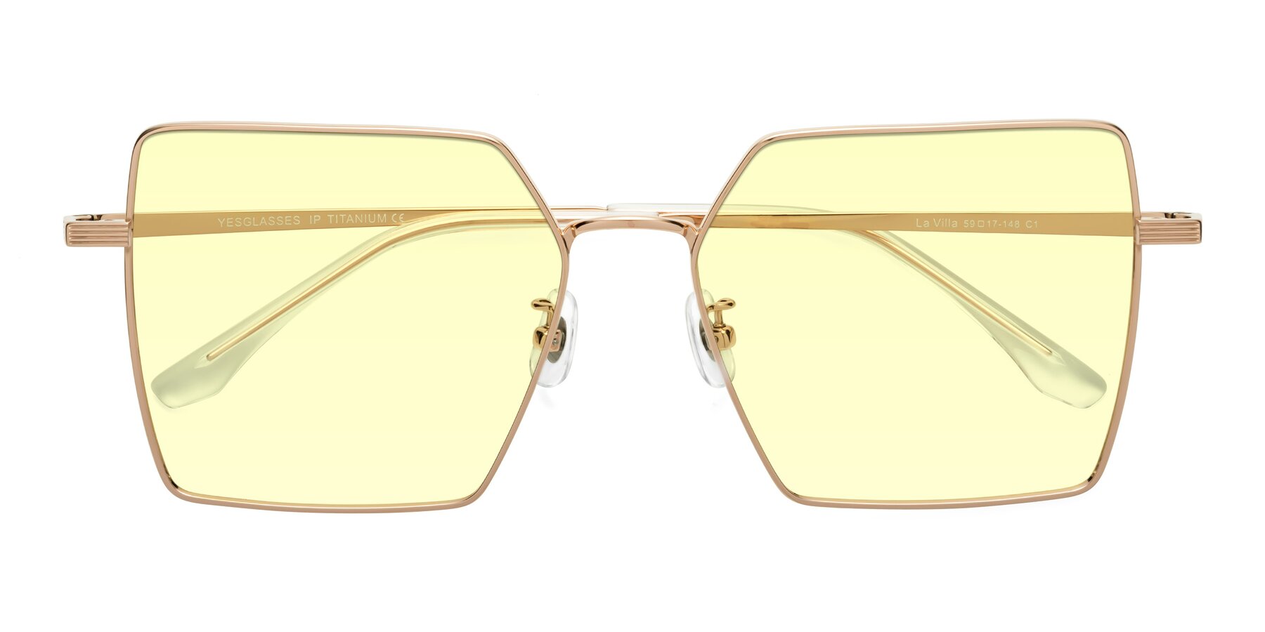 Folded Front of La Villa in Rose Gold with Light Yellow Tinted Lenses