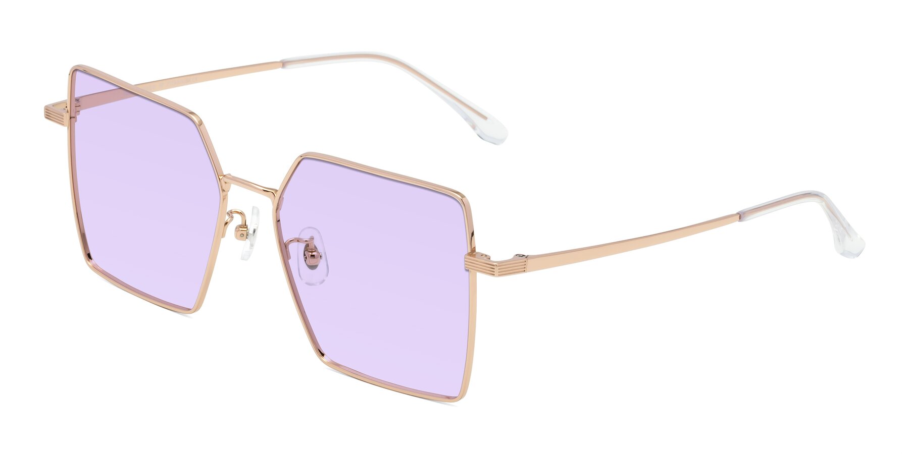 Angle of La Villa in Rose Gold with Light Purple Tinted Lenses