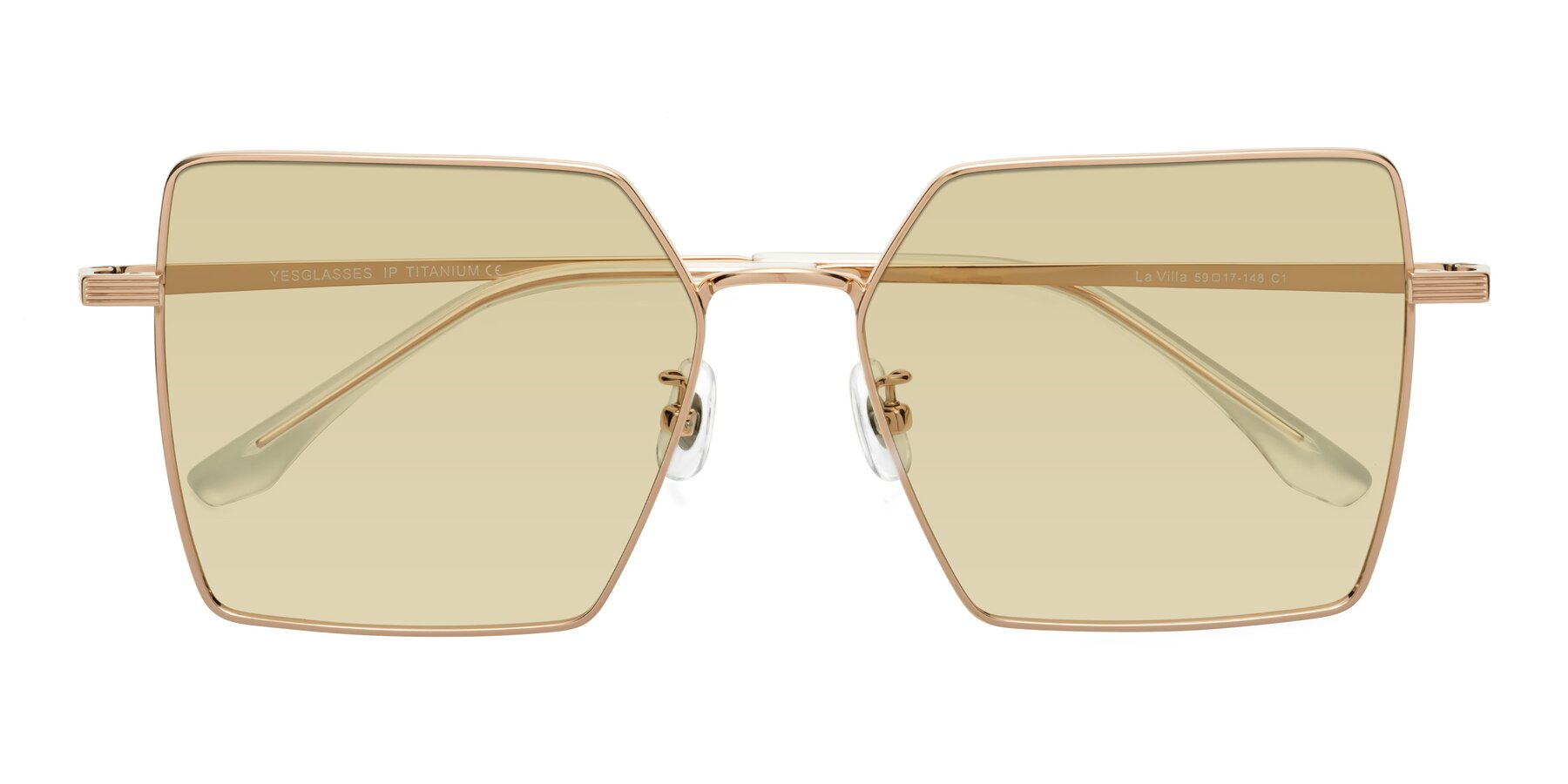 Folded Front of La Villa in Rose Gold with Light Champagne Tinted Lenses