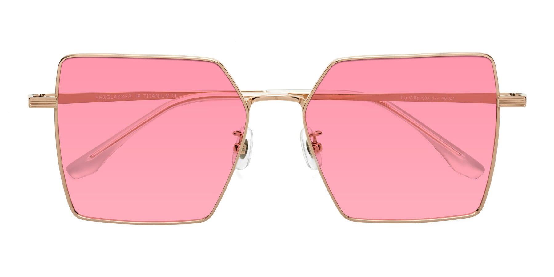 Folded Front of La Villa in Rose Gold with Pink Tinted Lenses