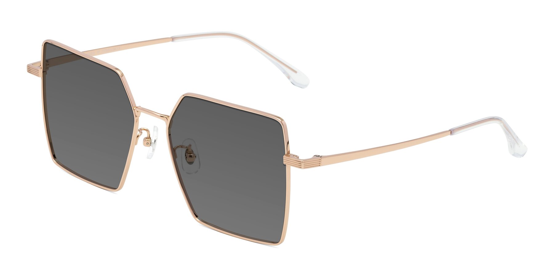 Angle of La Villa in Rose Gold with Medium Gray Tinted Lenses