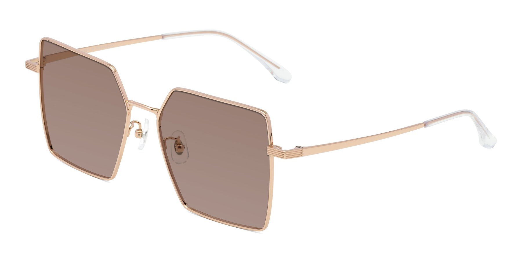 Angle of La Villa in Rose Gold with Medium Brown Tinted Lenses