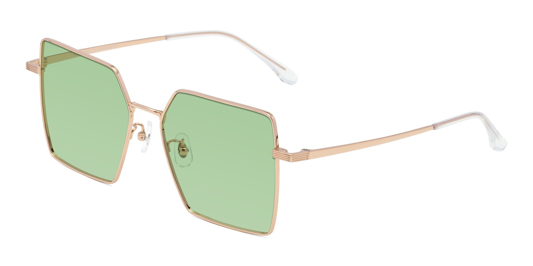 Angle of La Villa in Rose Gold with Medium Green Tinted Lenses