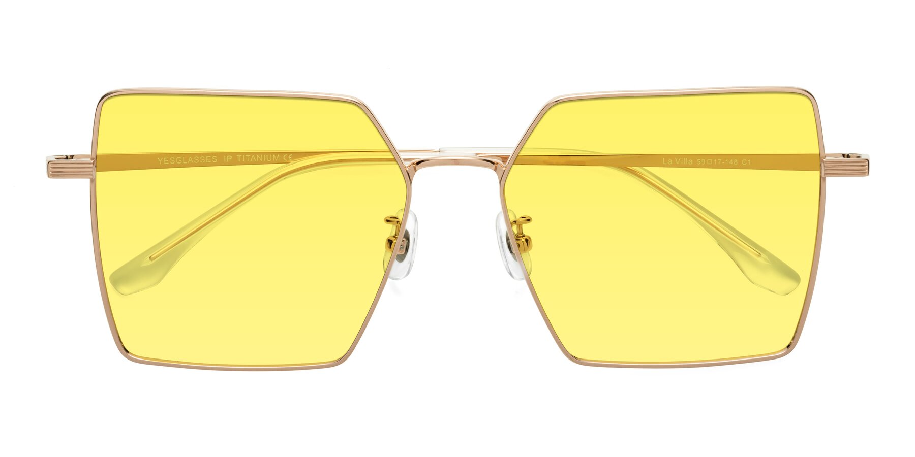 Folded Front of La Villa in Rose Gold with Medium Yellow Tinted Lenses