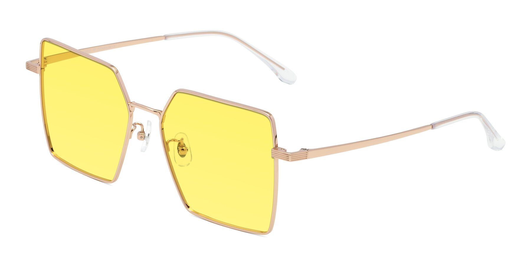 Angle of La Villa in Rose Gold with Medium Yellow Tinted Lenses