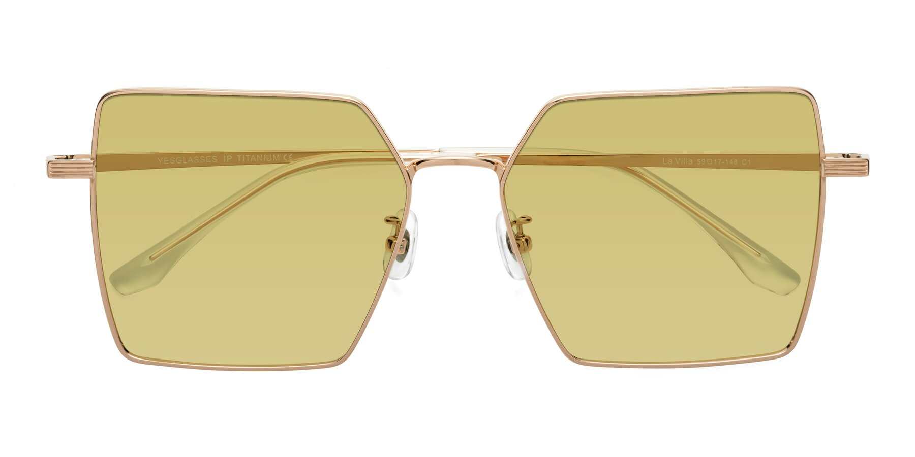 Folded Front of La Villa in Rose Gold with Medium Champagne Tinted Lenses