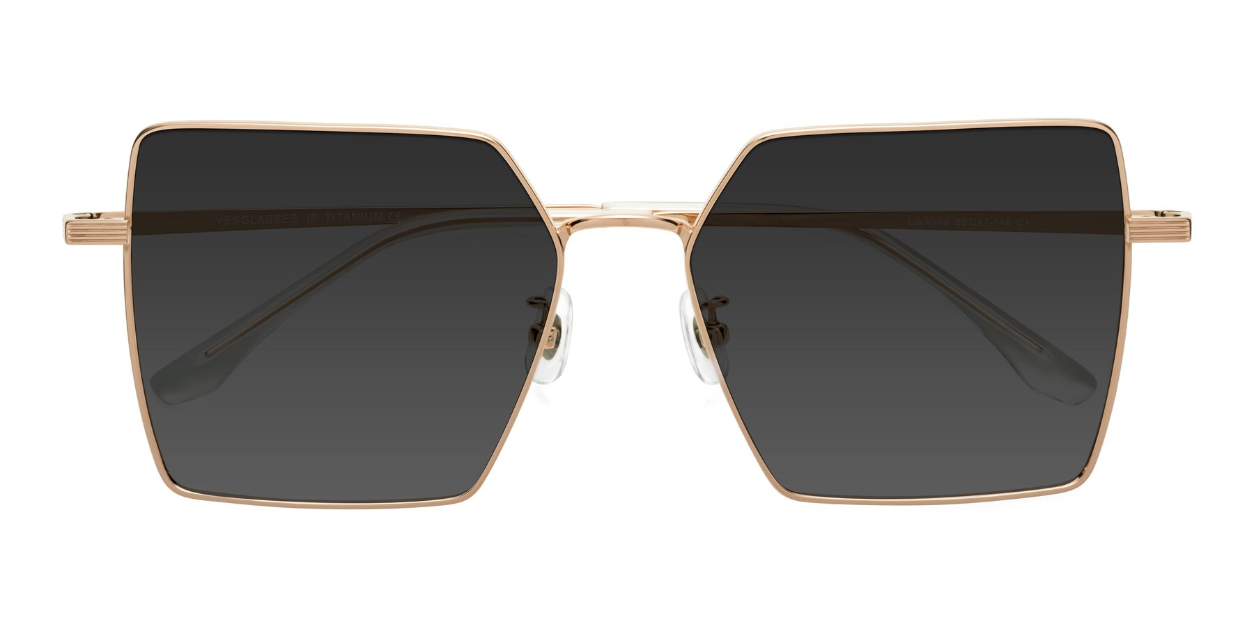 Folded Front of La Villa in Rose Gold with Gray Tinted Lenses