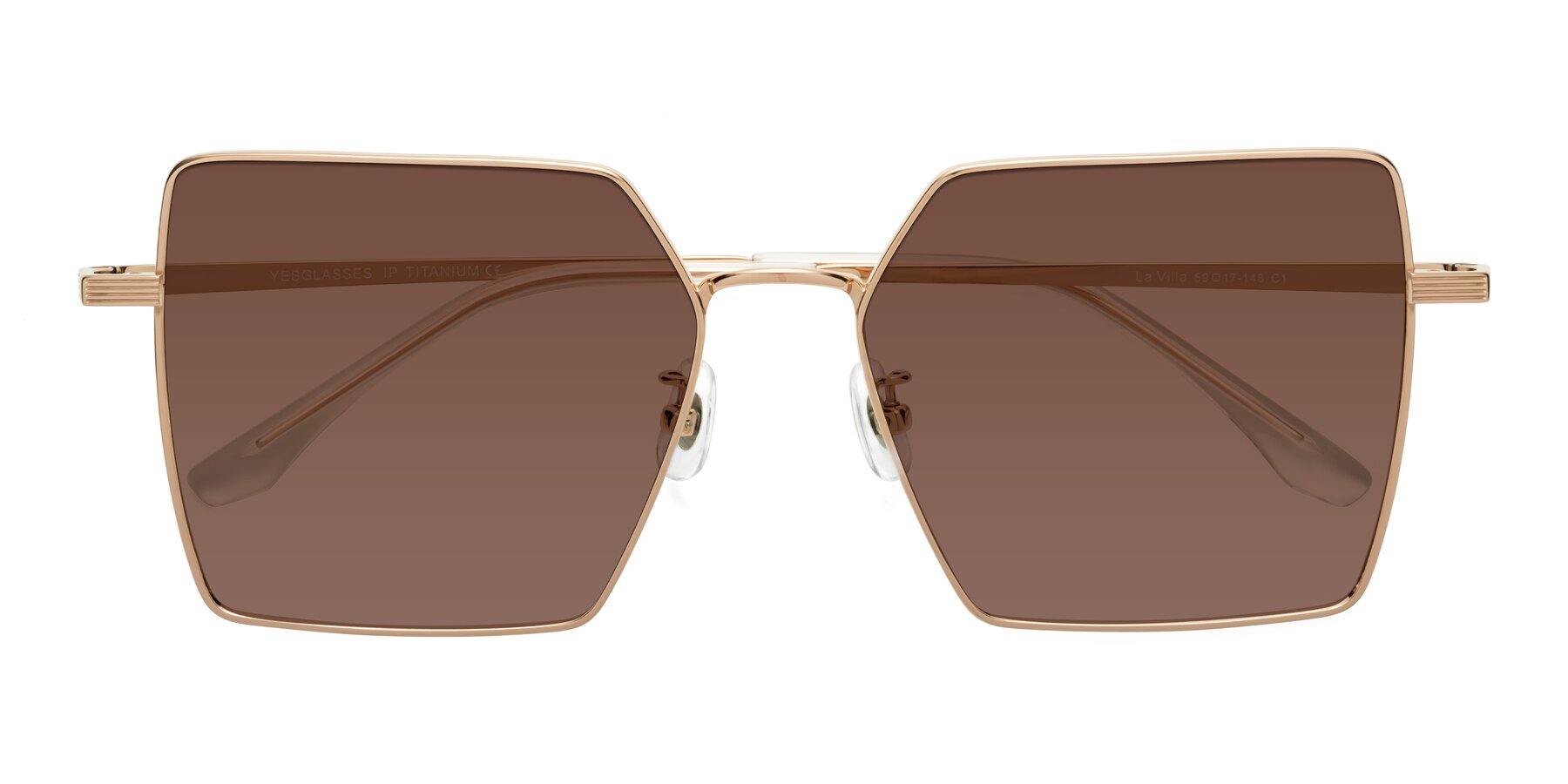 Folded Front of La Villa in Rose Gold with Brown Tinted Lenses