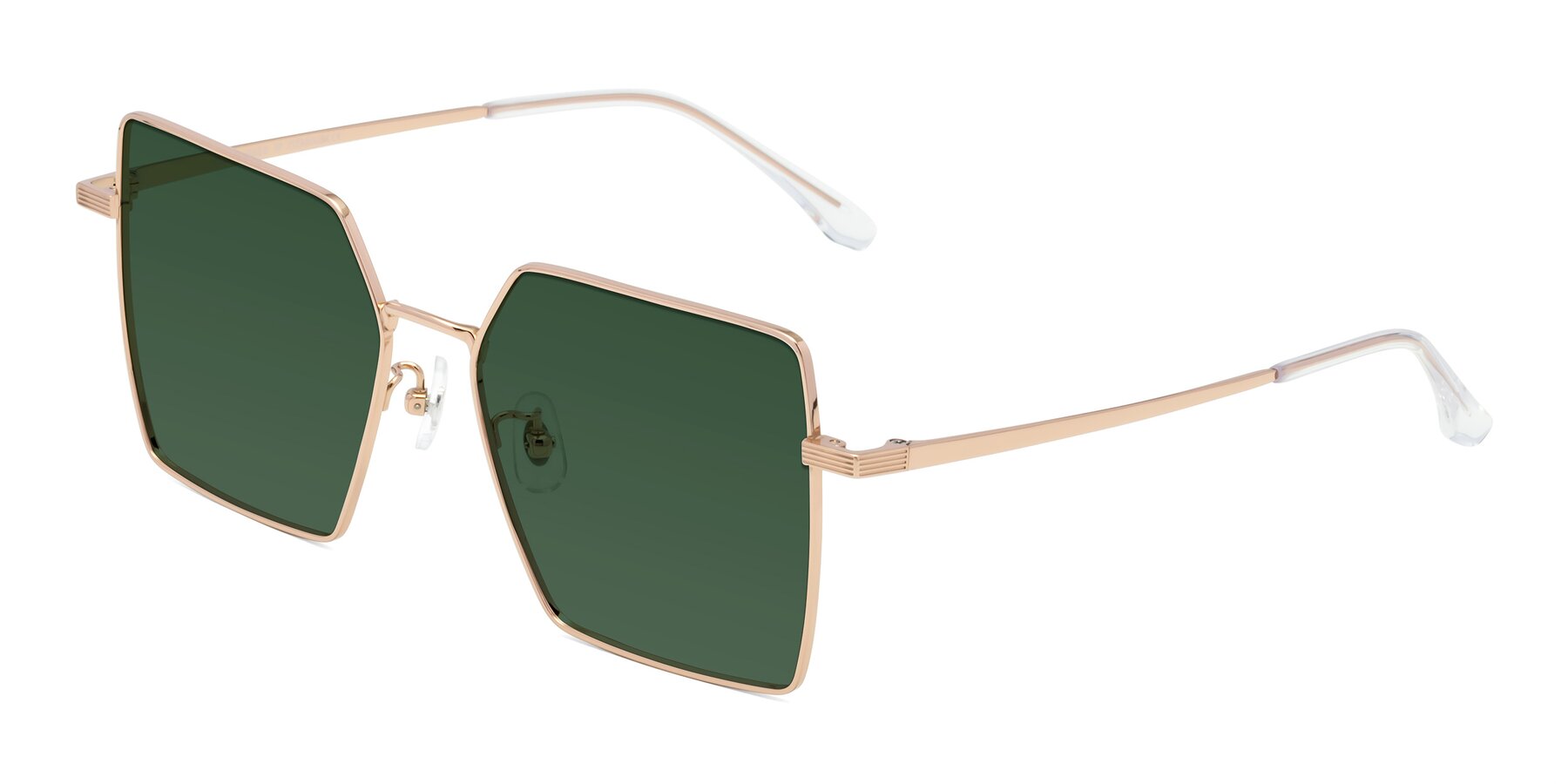 Angle of La Villa in Rose Gold with Green Tinted Lenses