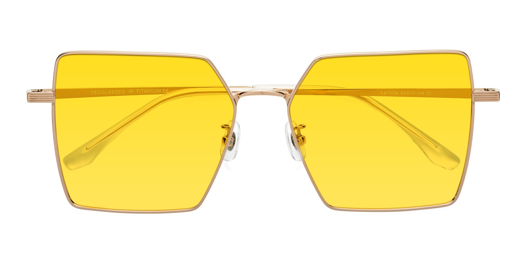 Folded Front of La Villa in Rose Gold with Yellow Tinted Lenses