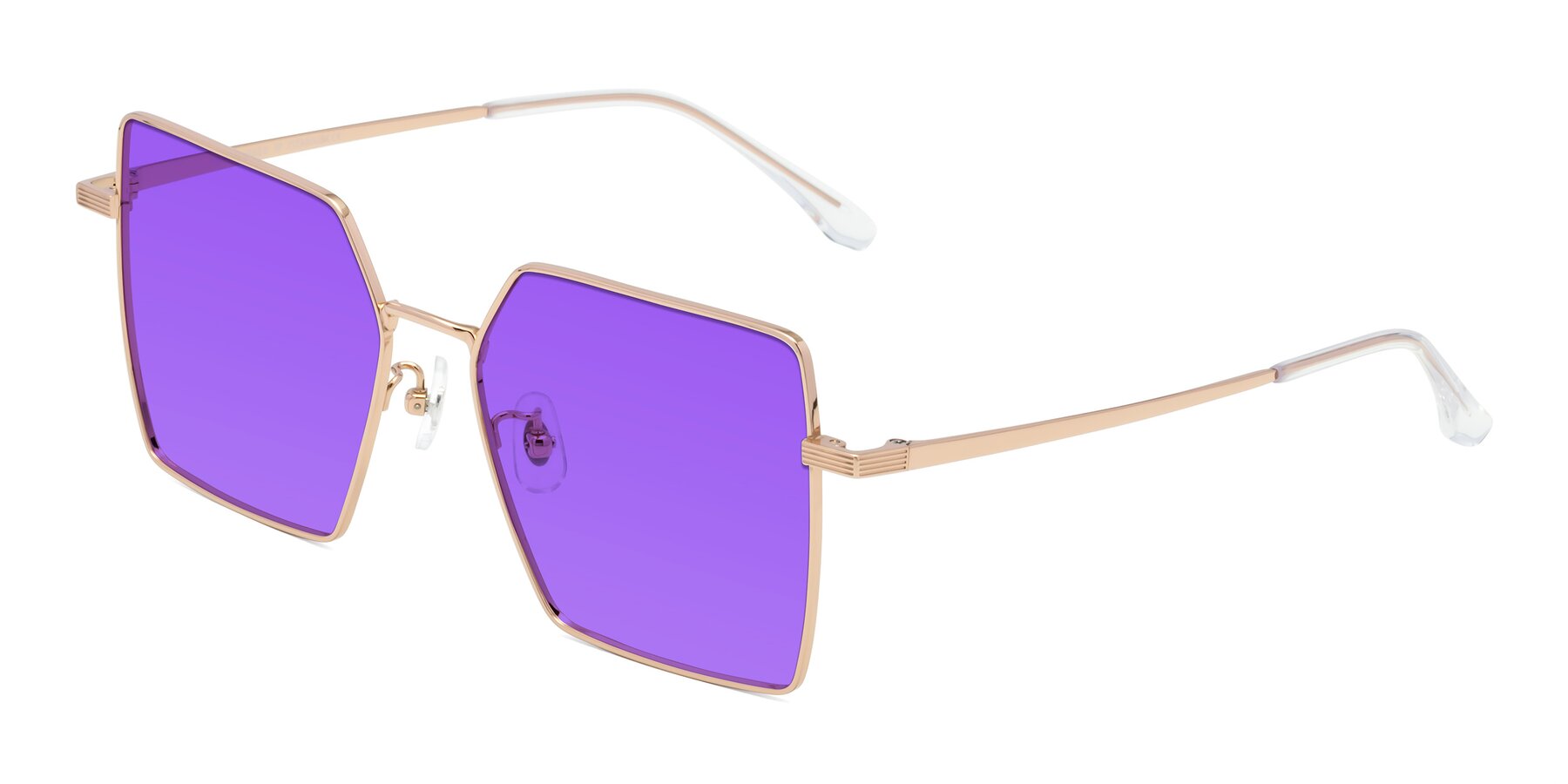 Angle of La Villa in Rose Gold with Purple Tinted Lenses