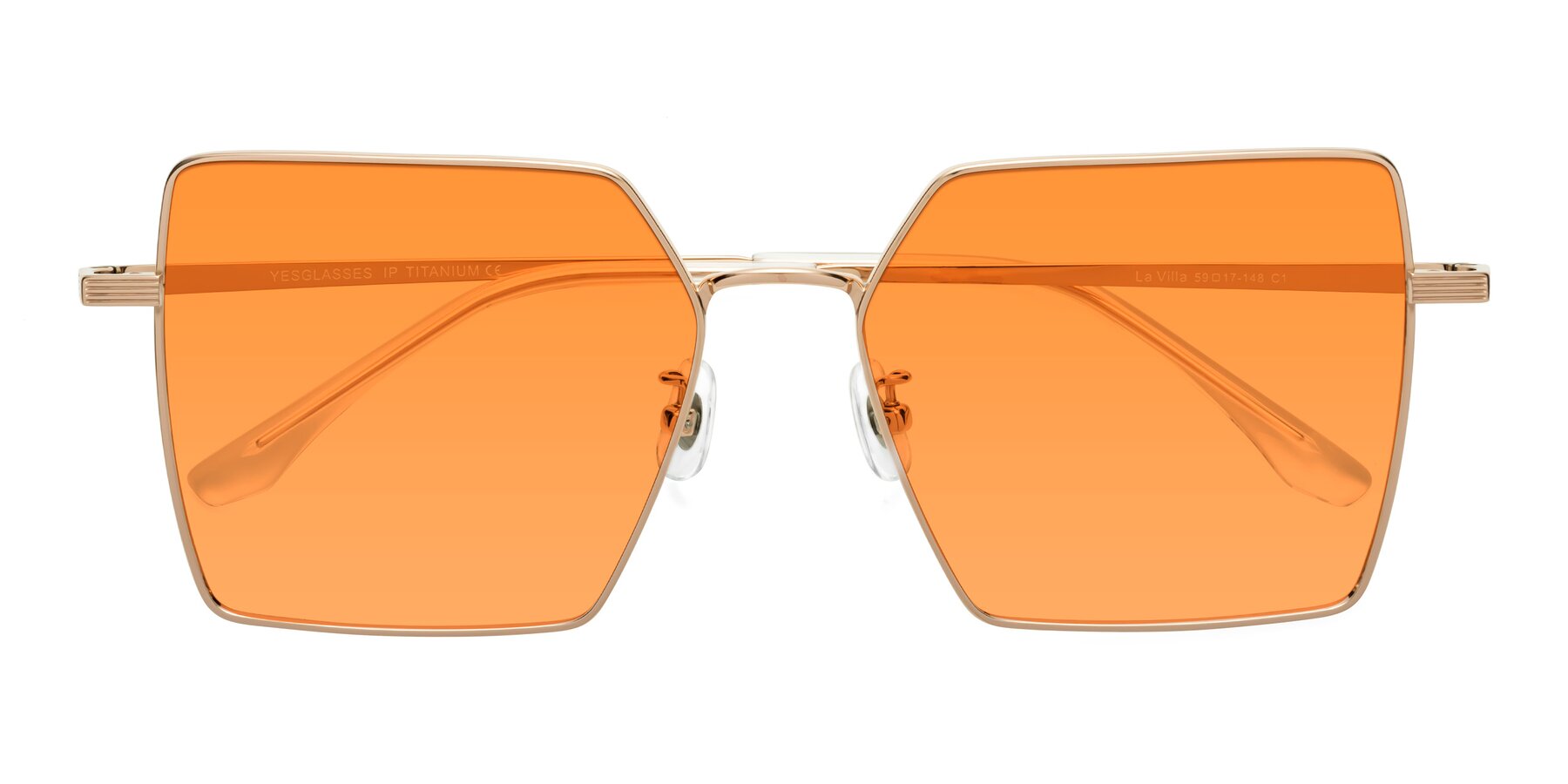 Folded Front of La Villa in Rose Gold with Orange Tinted Lenses