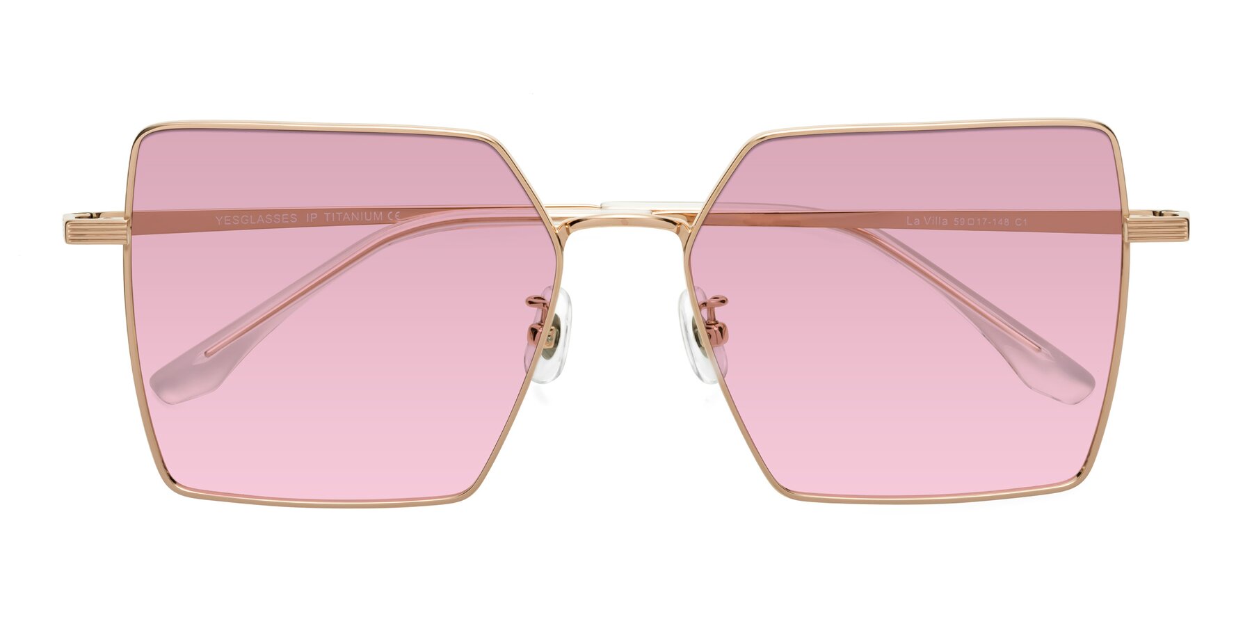 Folded Front of La Villa in Rose Gold with Light Wine Tinted Lenses