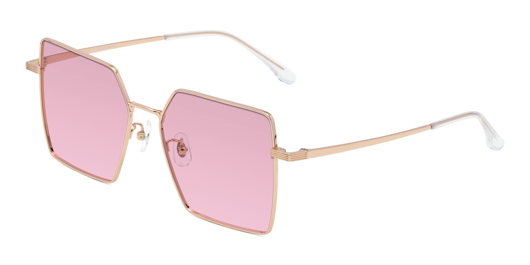 Angle of La Villa in Rose Gold with Light Wine Tinted Lenses