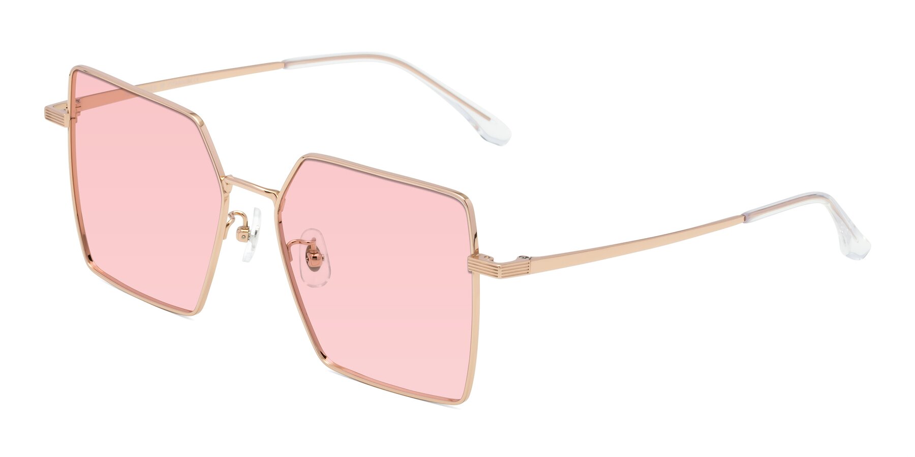 Angle of La Villa in Rose Gold with Light Garnet Tinted Lenses