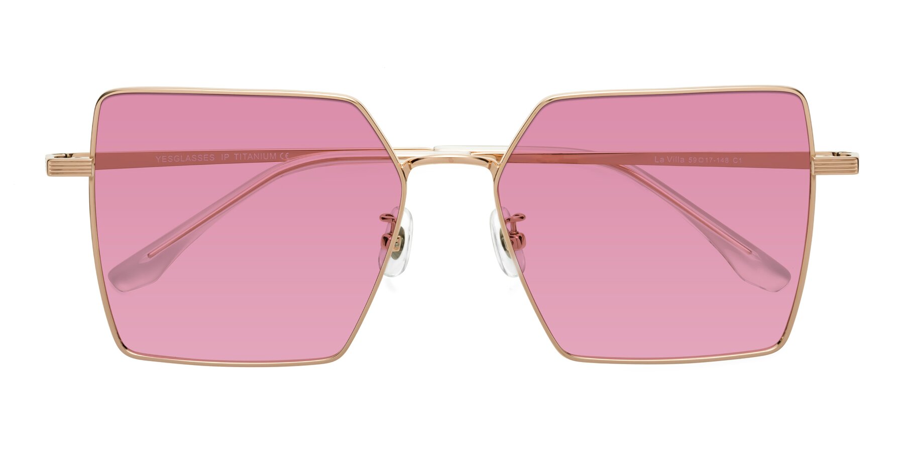 Folded Front of La Villa in Rose Gold with Medium Wine Tinted Lenses