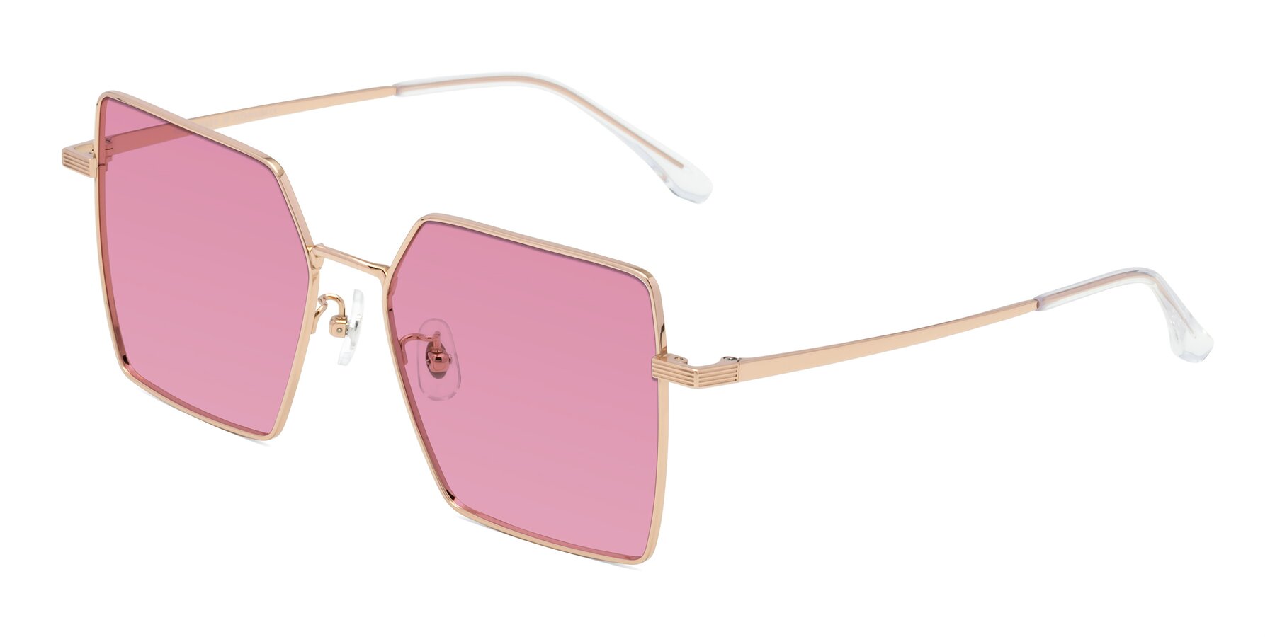 Angle of La Villa in Rose Gold with Medium Wine Tinted Lenses