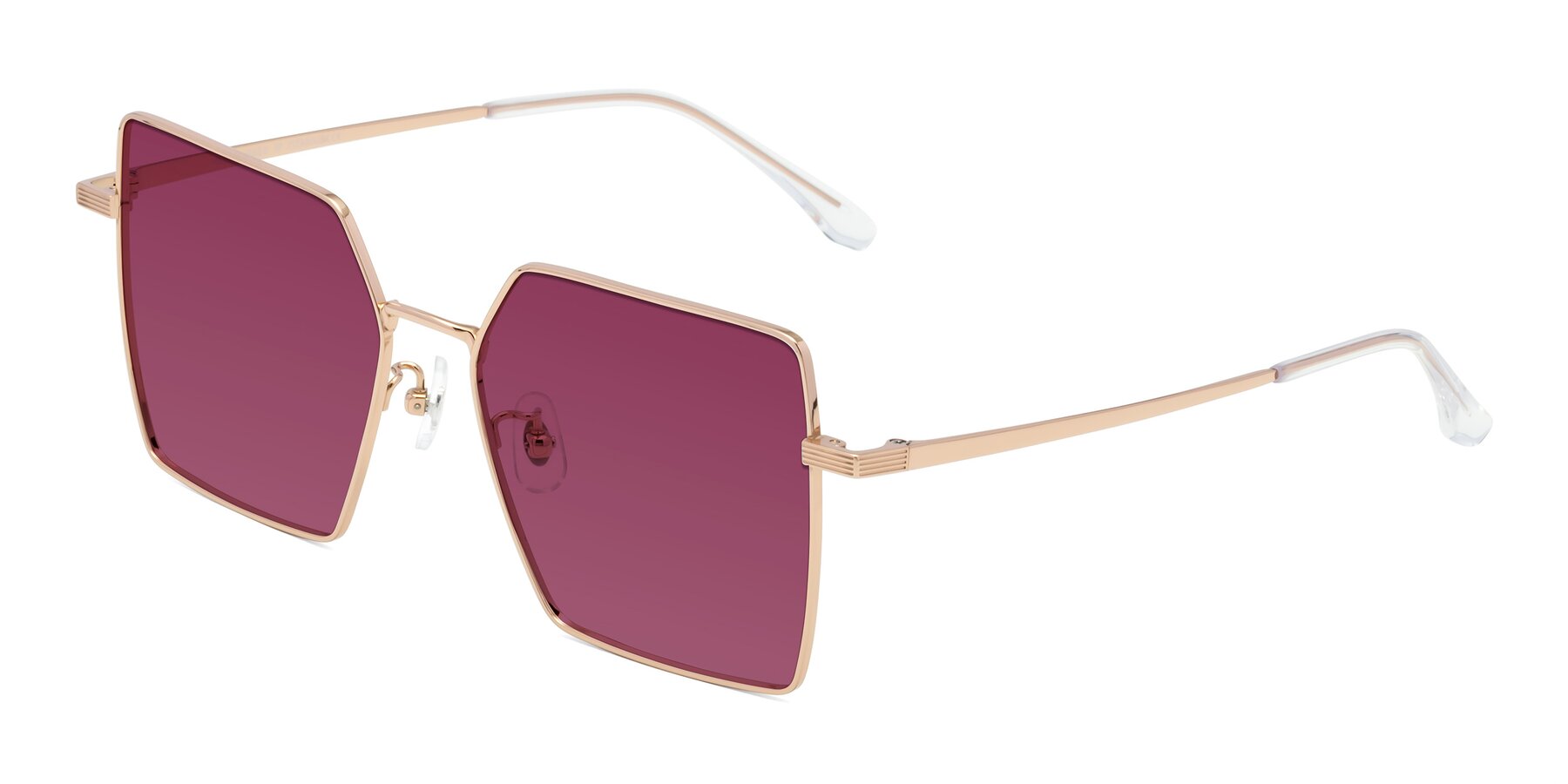 Angle of La Villa in Rose Gold with Wine Tinted Lenses