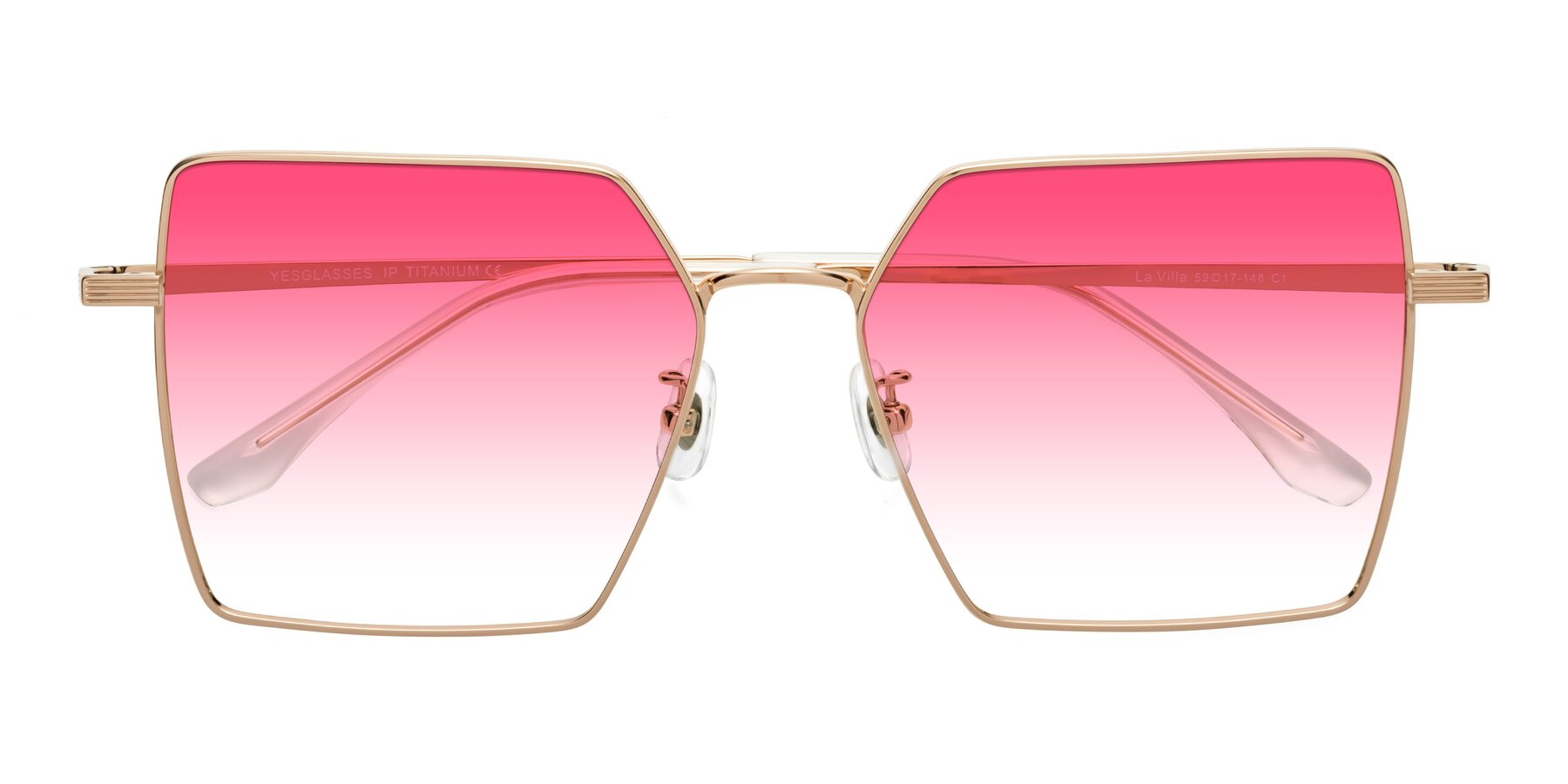 Folded Front of La Villa in Rose Gold with Pink Gradient Lenses