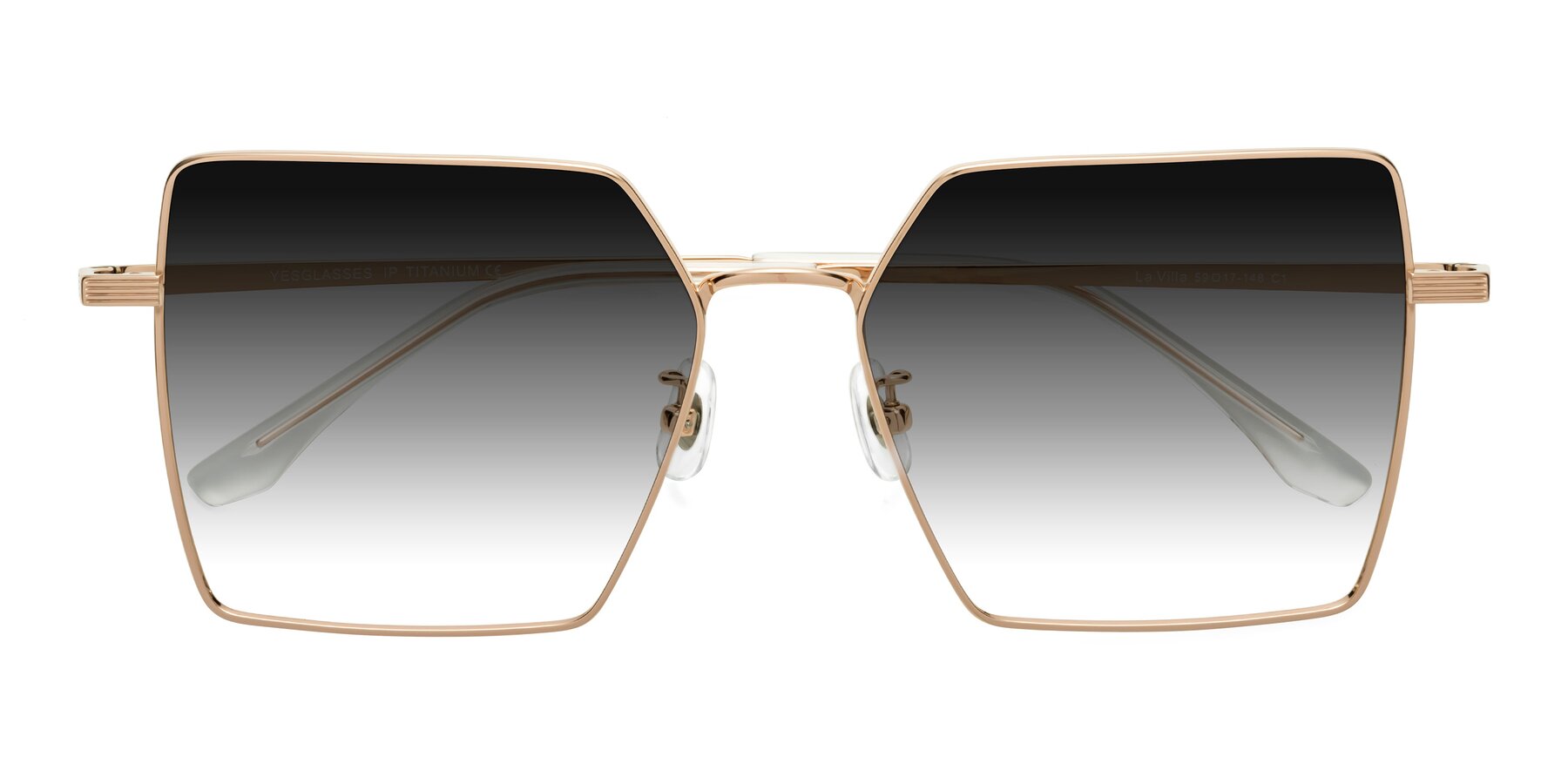 Folded Front of La Villa in Rose Gold with Gray Gradient Lenses