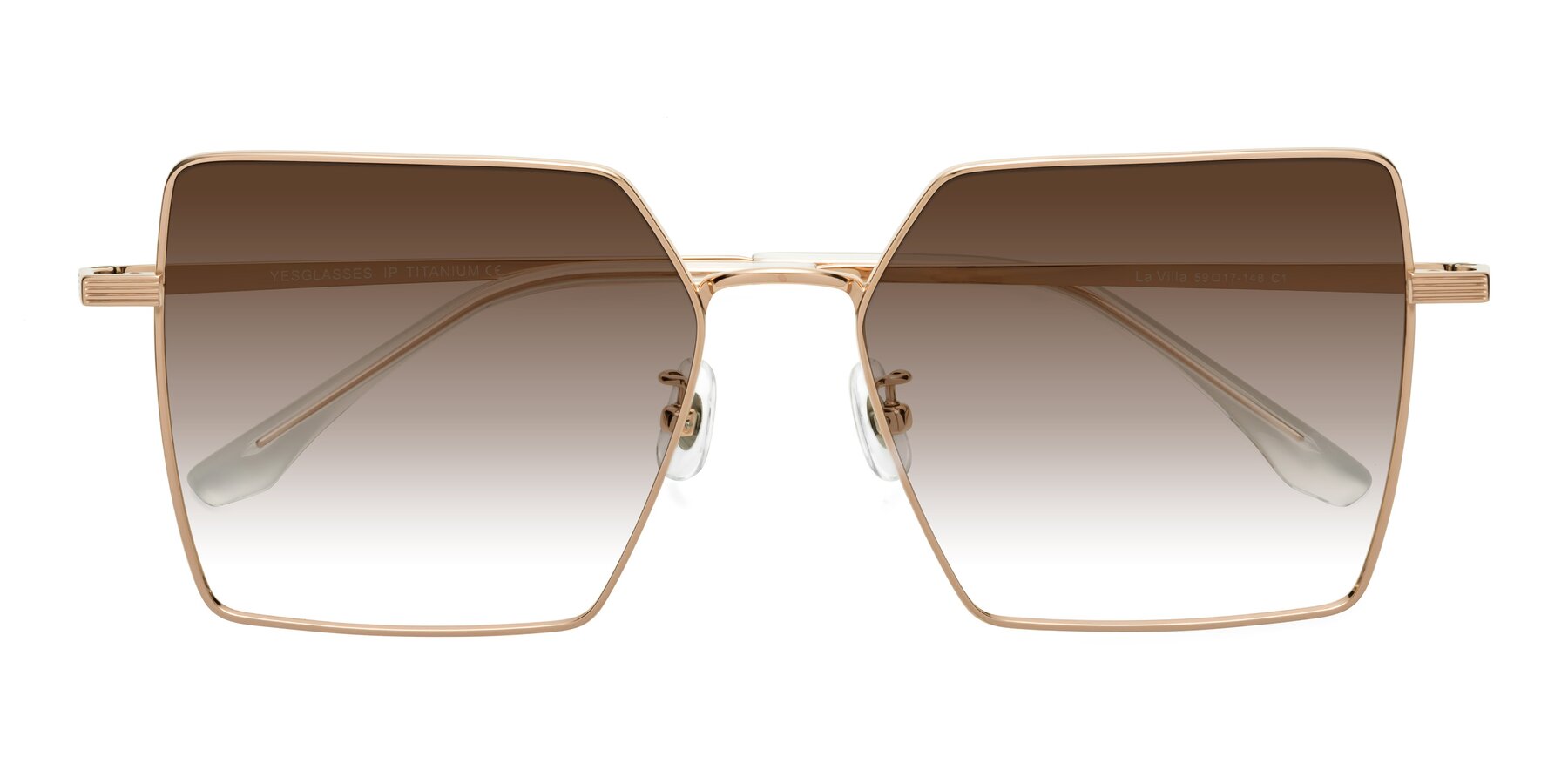 Folded Front of La Villa in Rose Gold with Brown Gradient Lenses