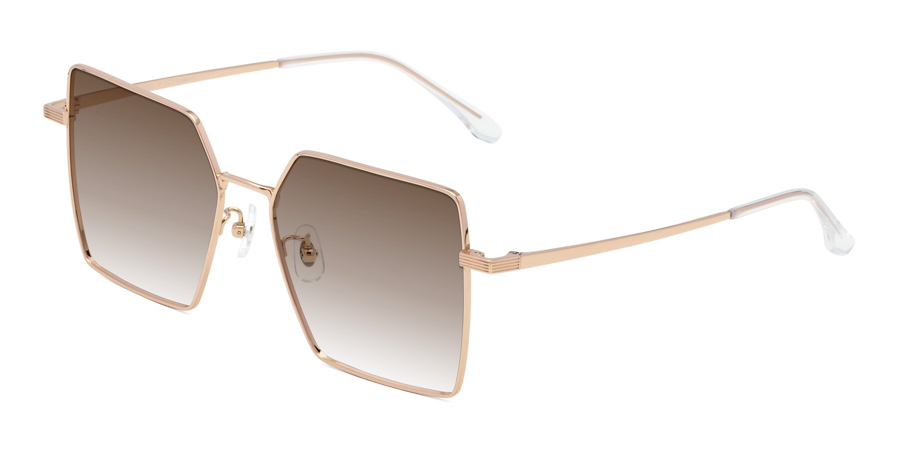 Angle of La Villa in Rose Gold with Brown Gradient Lenses