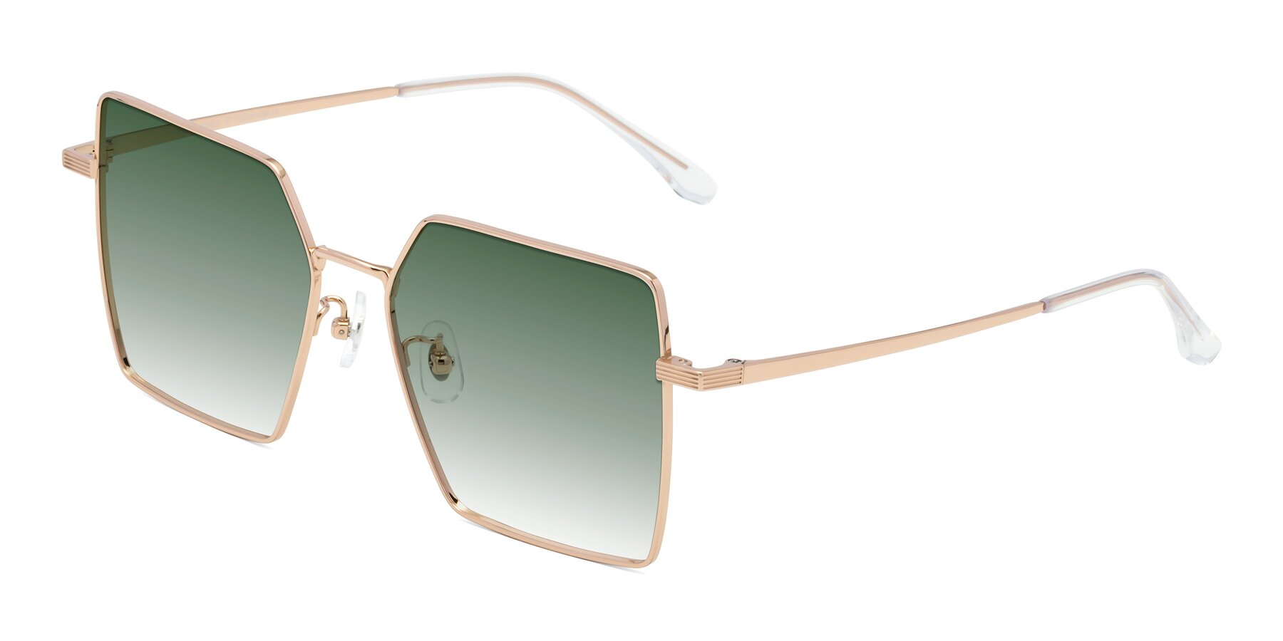 Angle of La Villa in Rose Gold with Green Gradient Lenses