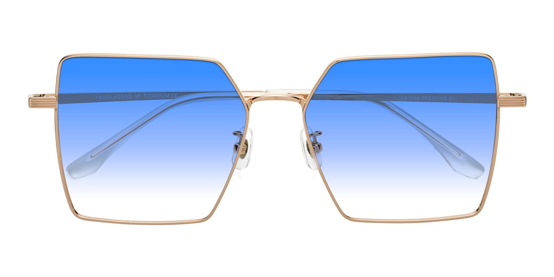 Folded Front of La Villa in Rose Gold with Blue Gradient Lenses