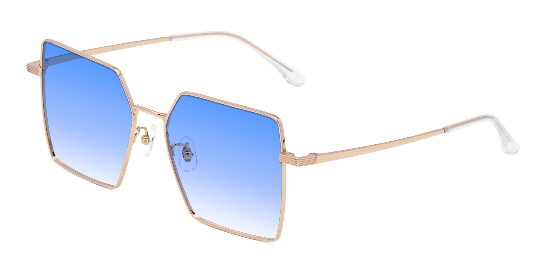 Angle of La Villa in Rose Gold with Blue Gradient Lenses