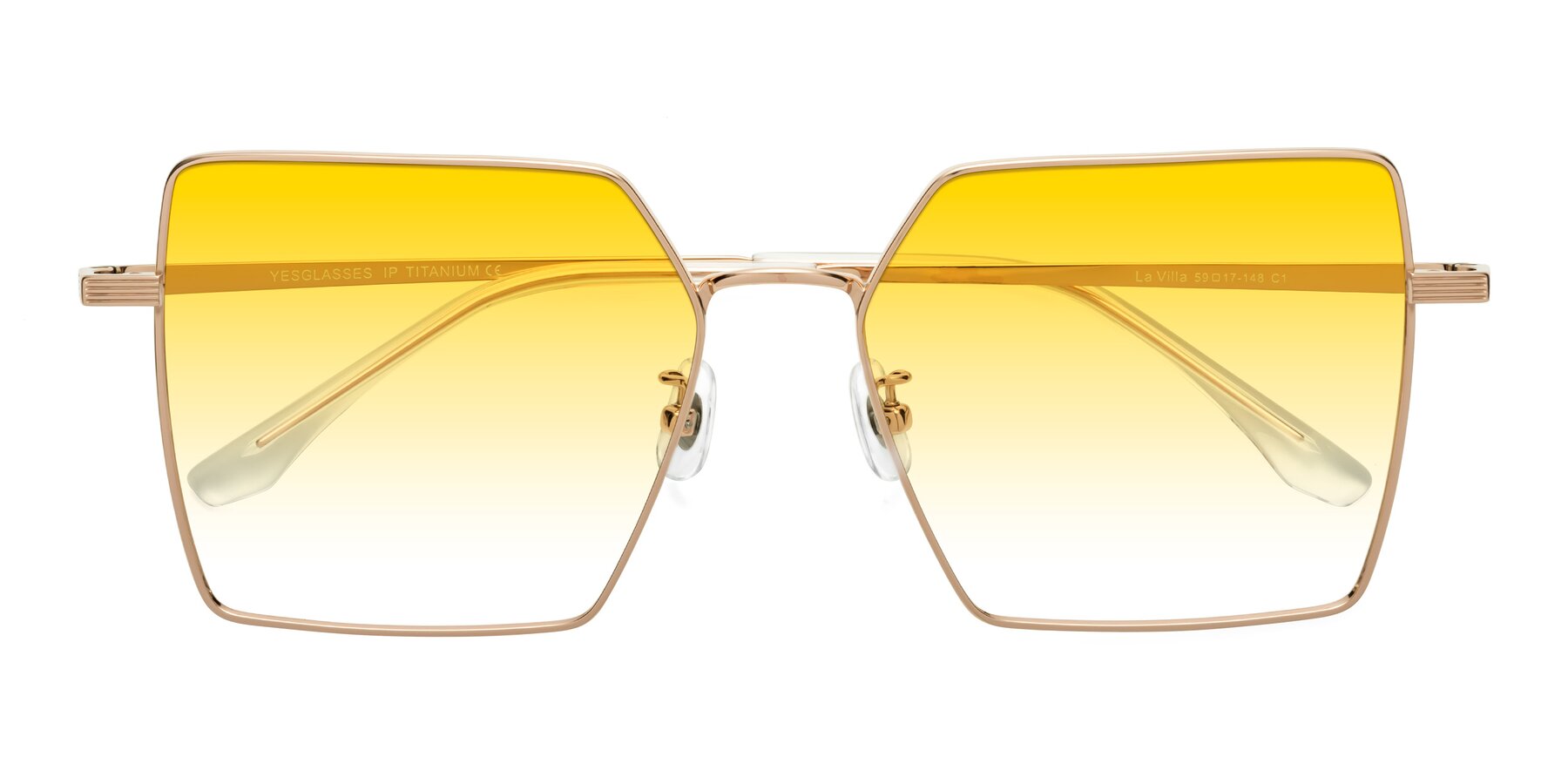 Folded Front of La Villa in Rose Gold with Yellow Gradient Lenses