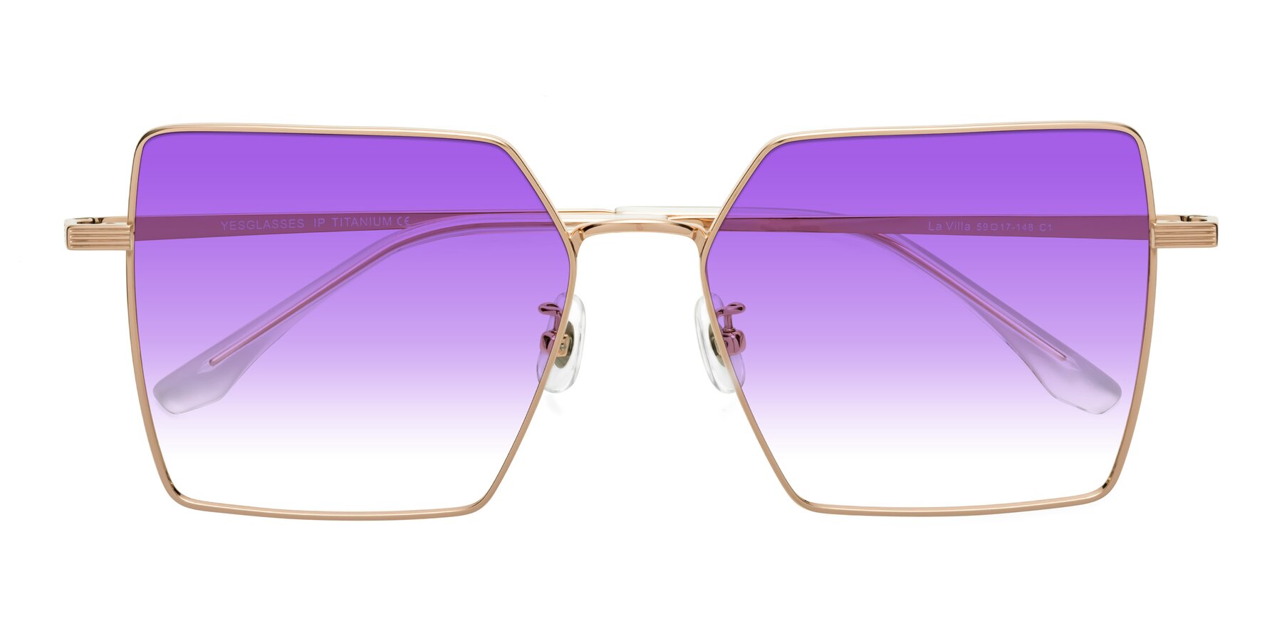 Folded Front of La Villa in Rose Gold with Purple Gradient Lenses