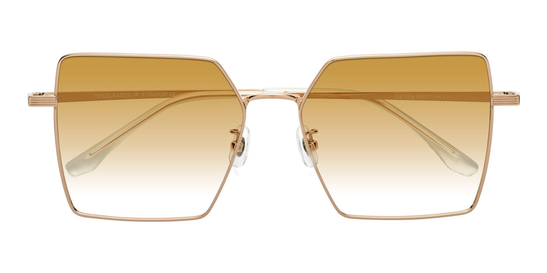 Folded Front of La Villa in Rose Gold with Champagne Gradient Lenses