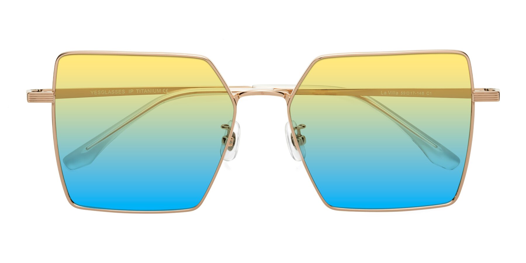 Folded Front of La Villa in Rose Gold with Yellow / Blue Gradient Lenses