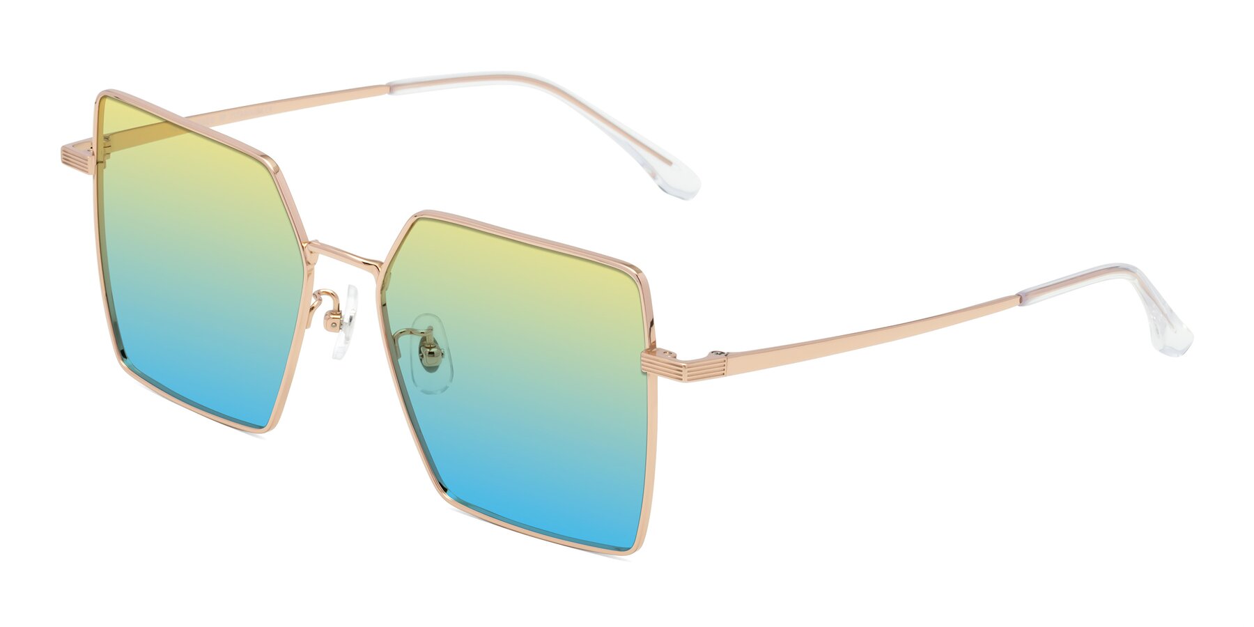 Angle of La Villa in Rose Gold with Yellow / Blue Gradient Lenses