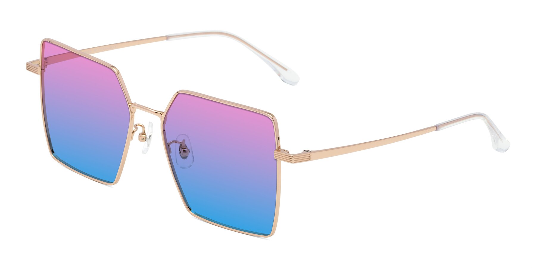 Angle of La Villa in Rose Gold with Pink / Blue Gradient Lenses
