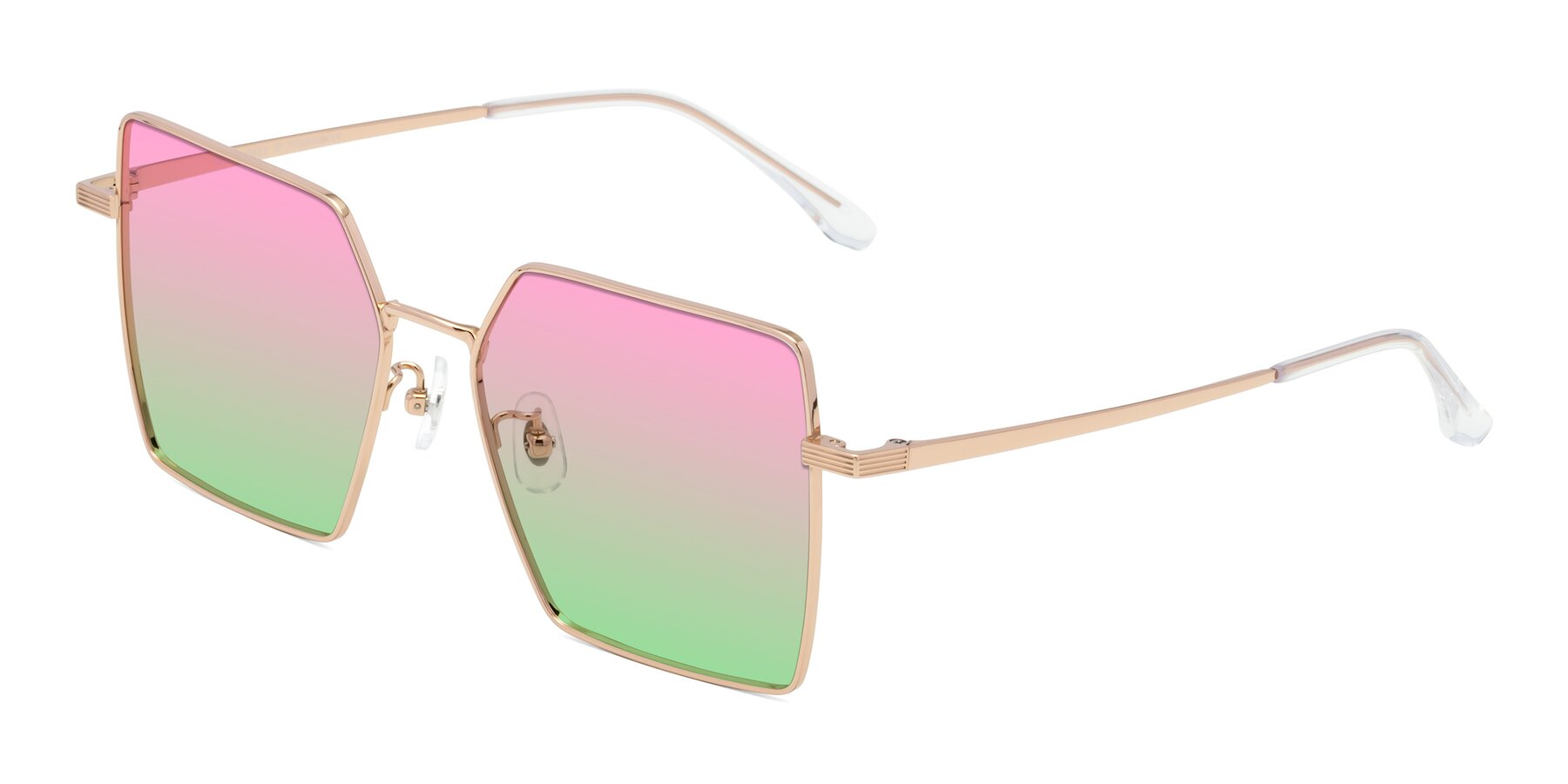 Angle of La Villa in Rose Gold with Pink / Green Gradient Lenses