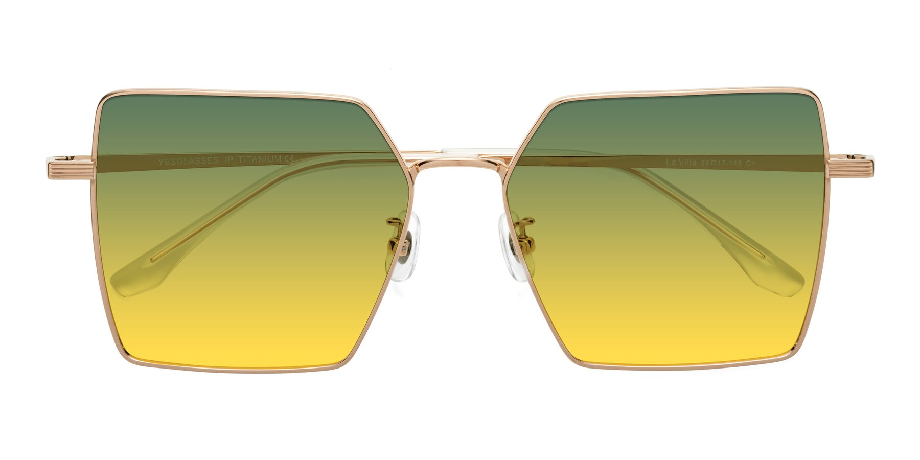 Folded Front of La Villa in Rose Gold with Green / Yellow Gradient Lenses